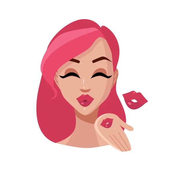 Hermosa Chica Sopla Beso Labios Envía Beso Gráficos Vectores Diseño — Vector de stock