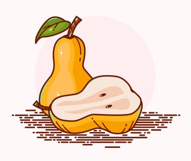 Güzel sarı bir armudun vektör çizimi. Bir dilim armut. Simge.