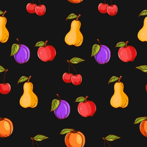 Frutas Multicoloridas Padrão Sem Costura Ilustração Vetorial Maçã Pêra Pêssego — Vetor de Stock
