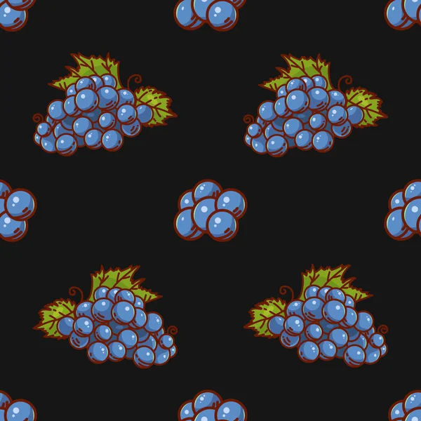 Üzümler pürüzsüz desen. Siyah üzerine güzel bir arka plan. Kumaş, tabak ya da kağıt basmak için birebirdir..