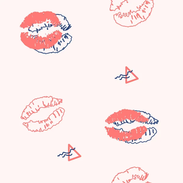 Mooie Lippen Achtergrond Pastel Kusjes Patroon Valentijnsdag — Stockvector