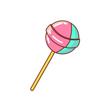 Lolipopun vektör çizimi. Klip sanatı. Çıkartma. Kağıt ve kumaş üzerine yazdırmak için uygun
