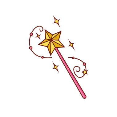 Vektör sihirli değnek çiziyor. Klip sanatı. Çıkartma. Kağıt ve kumaş üzerine yazdırmak için uygun.