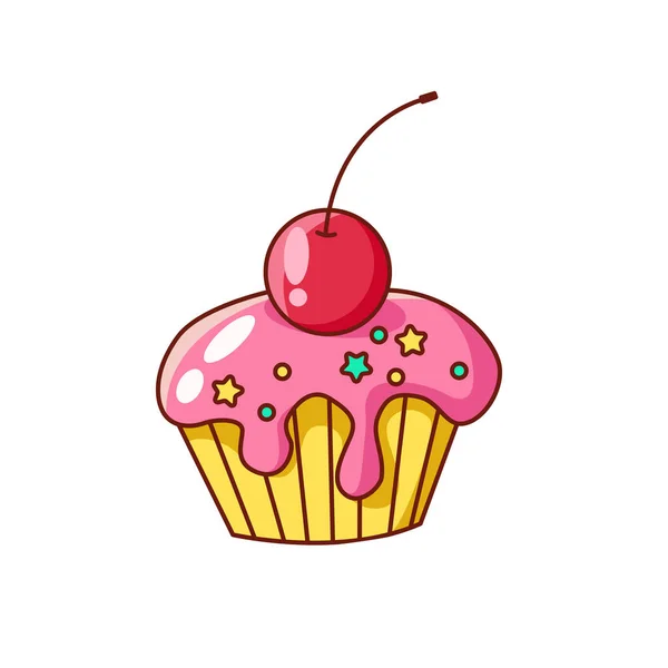 Dessin Vectoriel Cupcake Cerise Clip Art Sticker Convient Pour Impression — Image vectorielle