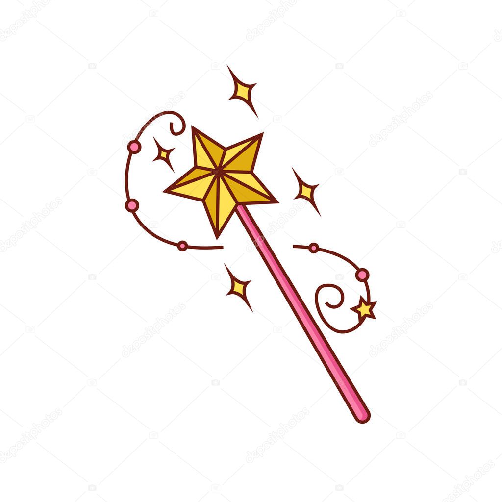 Vector drawing magic wand. Clip art. Sticker. Suitable for printing on paper, fabric.