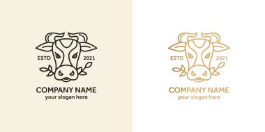 Vektör inek logosu tasarımı. İnek suratı, ağızlık. Çizgi çalışması. Süt ürünleri ve çiftlik için mükemmel..