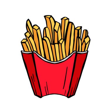 Patates kızartmasının vektör çizimi. Elle çizilmiş. Yemek ikonu. Fast food menüsü.