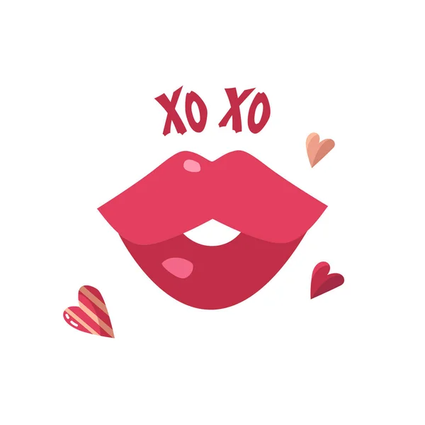 Kissing Concept Vector Illustration Cartoon Lips Hearts — Wektor stockowy