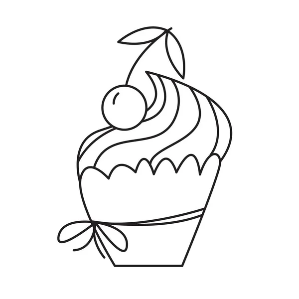 Coloriage Muffin Illustré Noir Blanc Crème Cerise Conception Art Linéaire — Image vectorielle