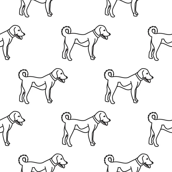 Patrón Sin Costura Vectorial Perros Estilo Arte Línea Dibujo Blanco — Vector de stock