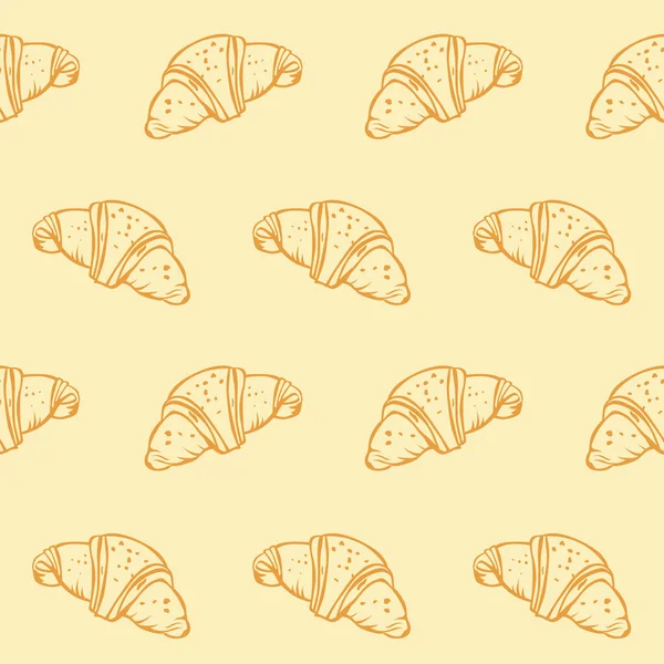 Motif Vectoriel Sans Couture Croissant Frais Savoureux Sur Fond Beige — Image vectorielle