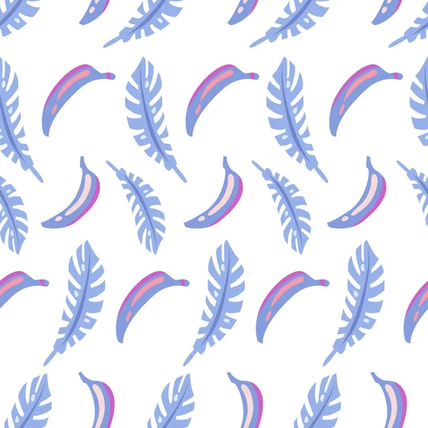 Modèle Vectoriel Sans Couture Bananes Bleues Feuilles Sur Fond Blanc — Image vectorielle