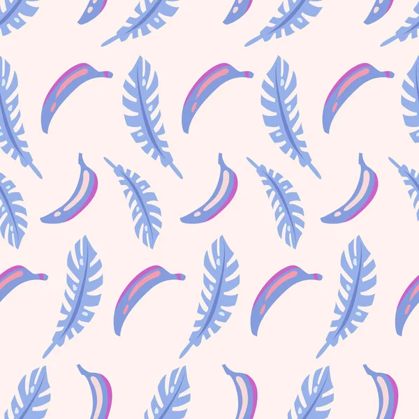 Motif Vectoriel Sans Couture Bananes Bleues Feuilles Sur Fond Rose — Image vectorielle