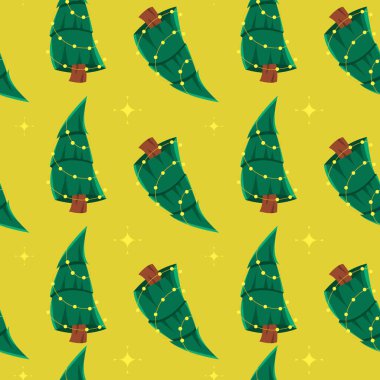 Sarının üzerinde vektör desensiz Noel ağacı. Mutlu Noeller ve mutlu yıllar..