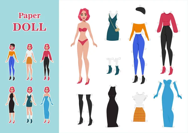 Vecteur Belle Poupée Papier Pour Couper Avec Des Vêtements Robes — Image vectorielle