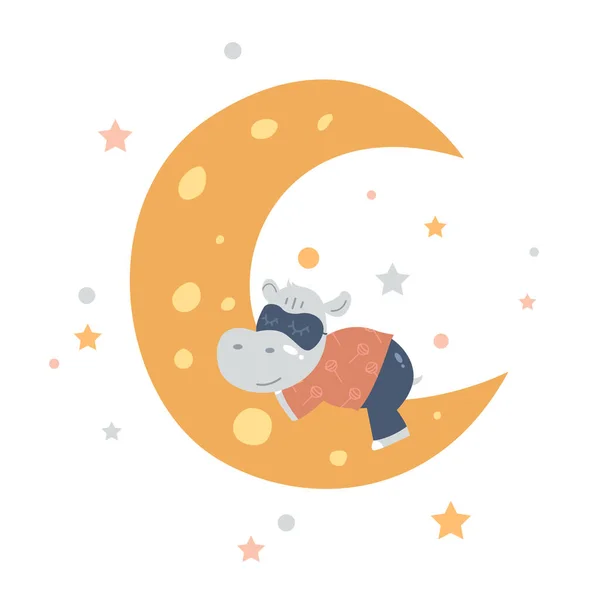 Vektorová Ilustrace Malého Hrocha Spícího Měsíci Izolovaném Bílém Pozadí Ideální — Stockový vektor