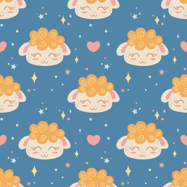 Mavi arka planda izole edilmiş yavru koyunu olan kusursuz çocuksu bir model.. 