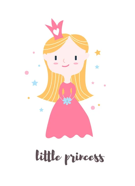 Маленькая Принцесса Открытке Розовом Платье Векторная Иллюстрация Милая Принцесса Отпечатков — стоковый вектор