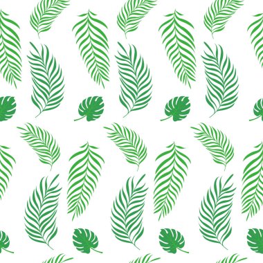 Tropikal yapraklı kusursuz desen: avuç içi ve canavar.. 
