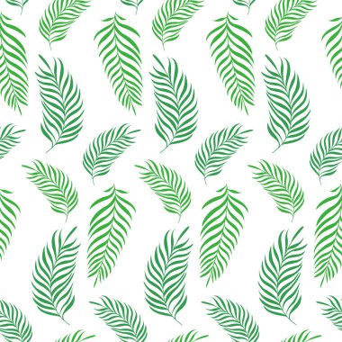 PrintFloral dikişsiz desen. Beyaz arkaplanda palmiye yaprakları.