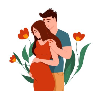 Müstakbel mutlu anne-babalar bir çocuk bekliyor. Hamile bir kadın. Çizgi film Karakterleri.