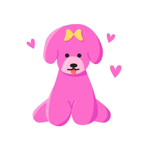 Ilustração Vetorial Desenho Animado Bonito Rosa Poodle Com Arco Isolado — Vetor de Stock