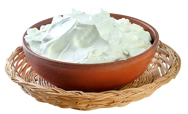 Creme Iogurte Tigela Cerâmica Tradicional Caminho Recorte — Fotografia de Stock