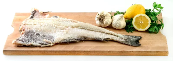 Salty Dry Cod Fish Garlic Lemon Parsley — Stock Photo, Image