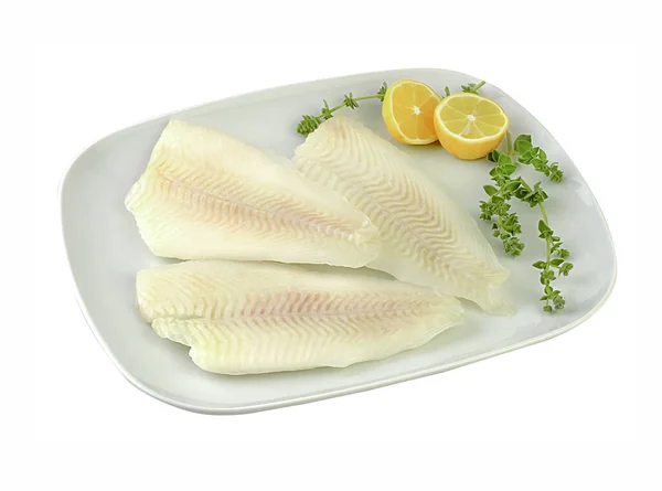 Fillets Raw Sole White Plate — Stock Photo, Image