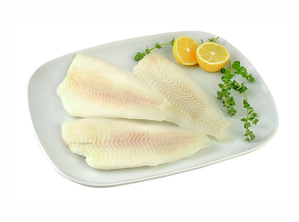 Filetes Suela Cruda Placa Blanca — Foto de Stock