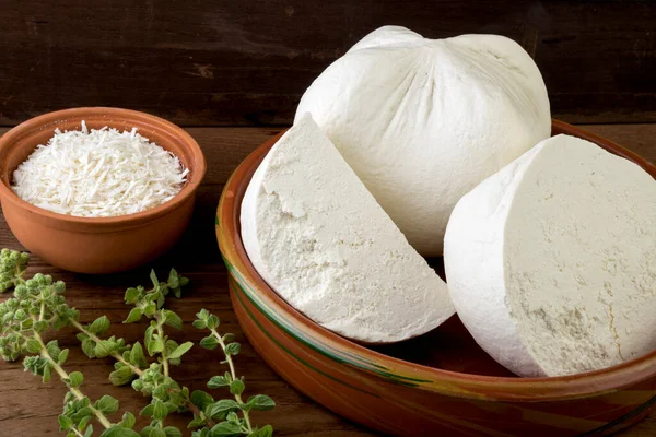 Traditional Hard Dry White Cheese Called Mizithra Fresh Cheese Made — Stock Fotó