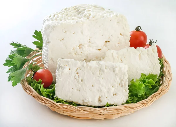 Greek Traditional White Cheese Called Kalathaki Meaning Small Basket Cheese — Stock Photo, Image