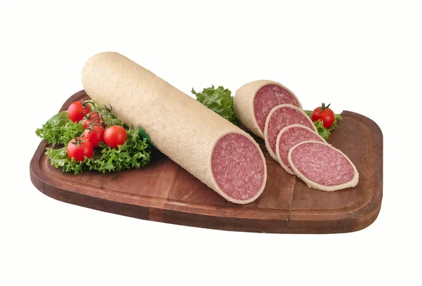 Salami Wird Mit Gelatine Überzogen Und Parmesan Gerollt Steilpfad — Stockfoto