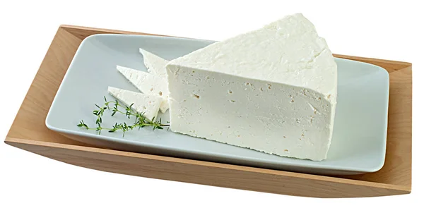 Traditional Feta Cheese Maturating Wooden Barrels Being Cut Triangular Pieces — Stock Photo, Image