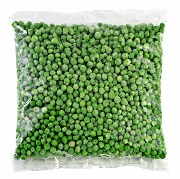 Bevroren Groene Erwten Plastic Zak Knippad — Stockfoto