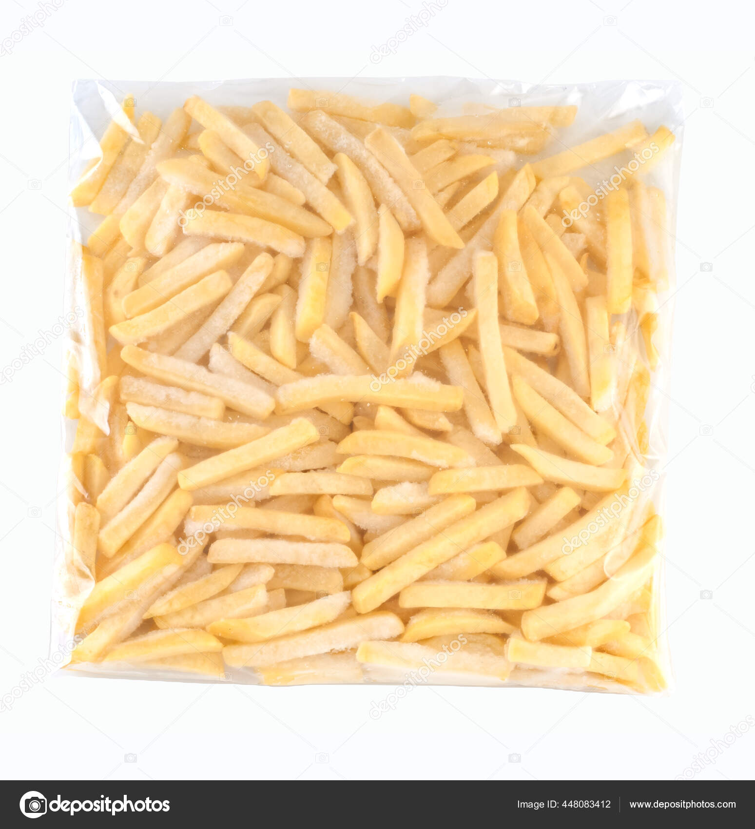 Frozen French Fries Plastic Bag Clipping Path Stock Photo by