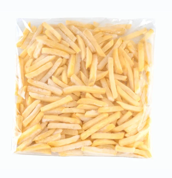 Frysta Pommes Frites Plastpåse Klippbana — Stockfoto