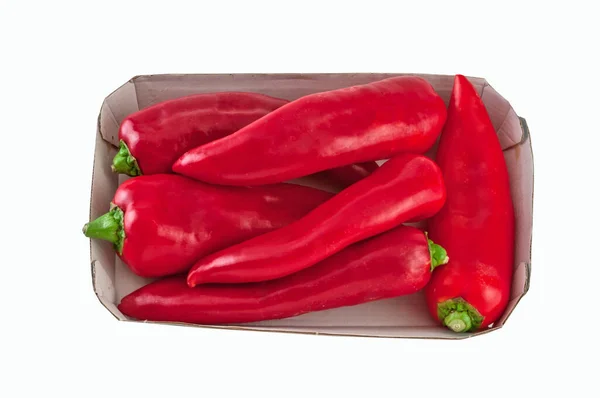 Förpackning Med Röd Paprika Papperskorgen Klippbana — Stockfoto