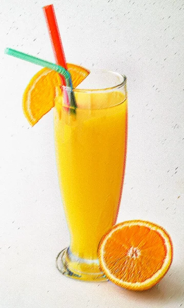 Glass with orange juice,rough pastel filter.