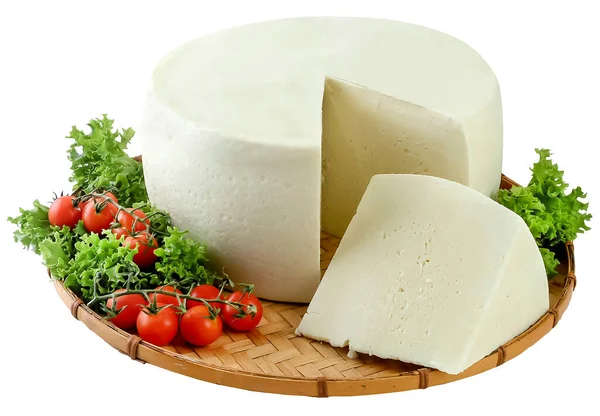 Block of cheese and slices on wooden board ,clipping path.