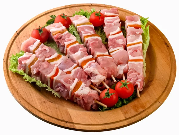 Souvlaki Tradycyjne Greckie Jedzenie Surowe Kawałki Mięsa Przygotowane Grillowania — Zdjęcie stockowe