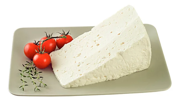 Geleneksel Feta Peyniri Ahşap Fıçılara Dönüşüyor Üçgen Şeklinde Kesiliyor — Stok fotoğraf