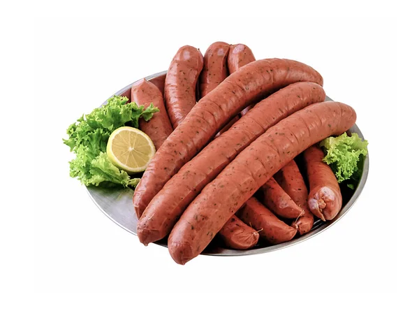 Traditional Spicy Sausages White Plate Clipping Path — Stock Photo, Image