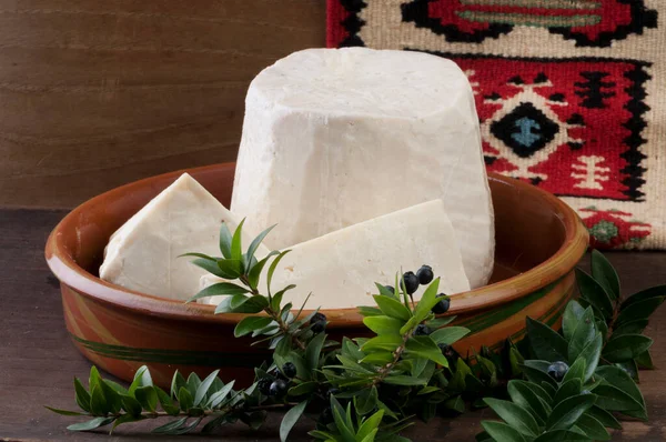 Fromage Blanc Grec Traditionnel Base Lait Chèvre Brebis Backgroud Folklor — Photo