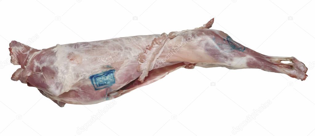 Whole raw lamb with official stamps. Clipping path.