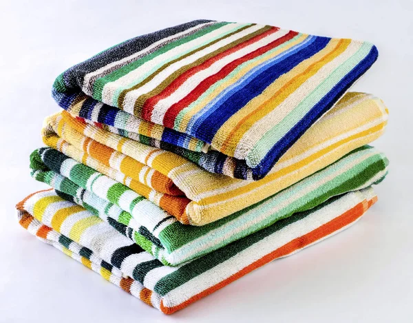 Pile Colorful Towels White Background — Stock Photo, Image