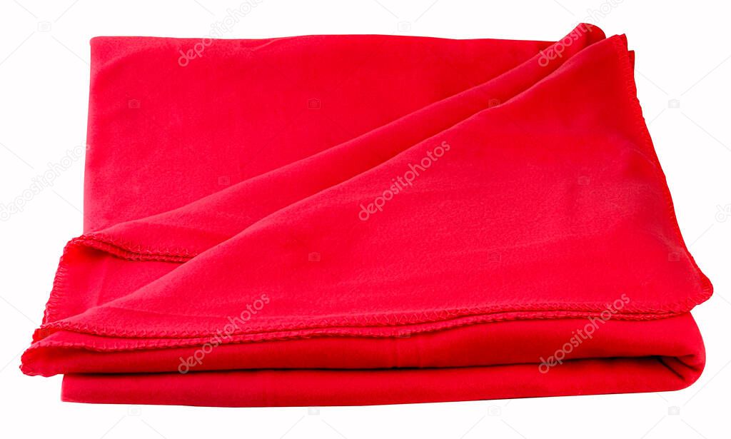 Folded red blanket,white background, clipping path.