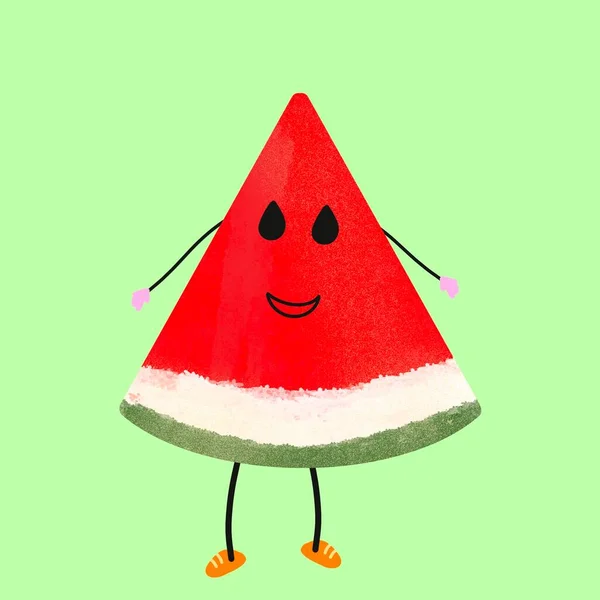 Illustrazione Cartoni Animati Libri Bambini Pezzo Anguria Succosa Frutta Allegra — Foto Stock
