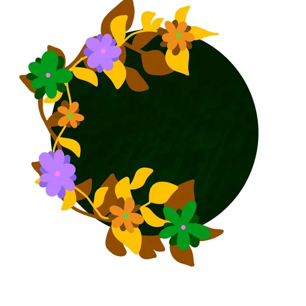 Cirkel Met Bloemen Rond Zwarte Achtergrond Voor Visitekaartjes Uitnodigingen Opmaak — Stockfoto