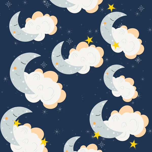 Pattern Moon Clouds Children Bedroom Blue Background Baby Sleep Nature — Stock Photo, Image